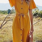 Simply Dresses Mustard Yellow Casual Short Sleeve Summer Dress Photo 1
