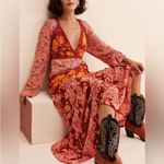 Free People  Tilda Wrap Dress Bohemian Patchwork Maxi Red Orange Medium NWOT Photo 2