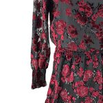 Parker  Carmindy Red Black Floral Velvet Burnout Long Sleeve Mini A-Line Dress S Photo 1