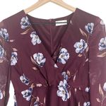 Altar'd State Floral Mini Dress Womens M Maroon V-Neck Chiffon Boho Fall Earthy Photo 2