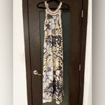 Charlie Jade  silk Artistic Maxi Dress in Blue and Cream Photo 6