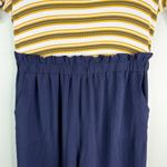 Monteau  Jumpsuit 2X Navy Yellow White Stripes Short Sleeve Stretch Pockets Photo 9