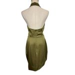 Elliatt  Camo Asymmetric Satin Halter Dress in Khaki Green Photo 10