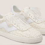 Stuart Weitzman  NWT‎ Daryl Cream White Tweed Leather Sneakers with Ribbon Laces Photo 0