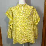 Who What Wear Who What Wear ruffle balloon long sleeve bright green white blouse size L NEW Photo 0