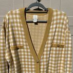Joie Oversized Gingham Plaid Button Front Cardigan Yellow Mustard White Sz XL Photo 2