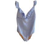 J.Crew v-neck ruffle adjustable strap one piece swimsuit. Blue/white Gingham XL Photo 3