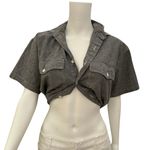 Vintage 1980s JG Hook Grey Denim Short Sleeve Top Medium Gray Photo 0