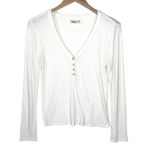 FAHERTY Women’s Vneck Ribknit Long Sleeve Cream Henley Knit Top Photo 1