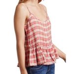 Current/Elliott NWT Linen The Workwear Peplum Top Redwood Plaid Red Pink Size 2 Photo 1