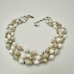 West Germany white and gold tone vintage triple strand necklace Photo 2