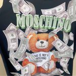 Moschino Authentic  Couture Dollar Bill Bear Print Oversize Unisex Tshirt Black Photo 1