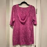 Bold Spirit Size XL Pink Semi Sheer Rose Floral Short Sleeve Pullover Hoodie Top Photo 5