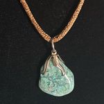 Vintage Dyed Agate Raw Citrine Orca Agate Pendants with Brown Silk Cord Necklace Silver Photo 4