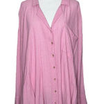 Free People Magic Breeze Oversized Striped Pink Button Up Shirt Collared Top M Photo 0