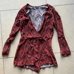 Blue Life Planet Blue Red Snakeskin Wrap Front Deep V Romper Photo 3