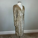 Donna Karan  Gold Sequined Long Sleeve Midi Sheath Cocktail Dress Size 10 Photo 1