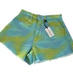 We Wore What Revolve Flare Bell Short Stretch Twill Denim Blue & Green Tie Dye 28 Photo 0