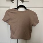 Garage light brown/tan double zip up ribbed casual short tee shirt Photo 3