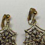 Gold Tone Rhinestone Spider Web Dangle Drop Clip On Earrings Halloween Photo 6