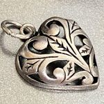 Vintage 925 Sterling Silver Heart Charm Pendant Open Intricate Scroll Design Photo 3