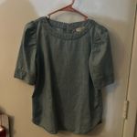 Loft  Ann Taylor Crewneck Denim Short Sleeve Blouse XS Casual Costal Cowgirl Photo 4