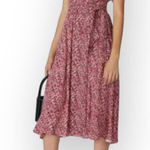 Ba&sh  Noemie Dress Women's Small Pink Red Midi V-Neck Short Sleeve Side Tie Photo 0