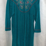 Vanity Fair Vintage  Velour Embroidered Housecoat Robe Small Turquoise 1/2‎ Zip Photo 0