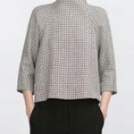 ZARA | Tweed 3/4 Sleeve Blouse Black White XS Mock neck Photo 1