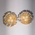 M. Jent Vintage Elegant Gold Tone and Faux Pearl Flower Earrings Photo 1