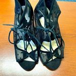 Torrid Black Polka Dot Mesh Lace Up Heels size 6 EUC Photo 0