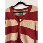 American Eagle NWT Red Beige Striped Button Front Cropped V Neck Cardigan Small Photo 2