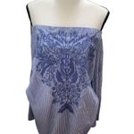 INC International Concepts Sweet Meadow Striped Embroidered Casual Top Sz 1X Blu Photo 0