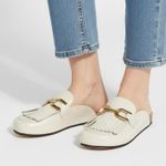 ZARA Womens Beige Cream leather mules sandals with tassels & gold chain Sz 38 Photo 0