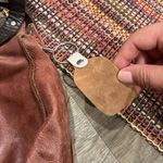 Leather Dean Bag Teardrop Round Handle Hobo Boho Two Tone Hippie Western Medium Brown Photo 11