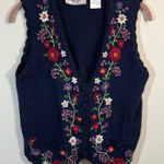 Erika Vintage  Petites Boho Embroidered Floral Sweater Vest Navy Blue PM Photo 0