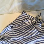 Talbots  Linen Slit Tie Short Sleeve Notch Neck Blouse Top Size XL Blue White Photo 3