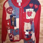 VTG Heirloom Collectibles Patchwork Medium Holiday Applique Cardigan Cottagecore Red Photo 0