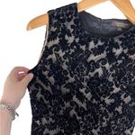 Karen Kane Silk Crushed Velvet Floral Overlay Tan Lining Dress Zipper Back Photo 4