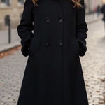 Vintage Donnybrook Wool Coat Trench Hood Faux Fur Cuffed Heavyweight Princess Black Size 18W Photo 0