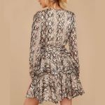 Y2K Snake Print Plunge Neckline Gray Animal Pattern Mini Dress Size Medium Tan Photo 2
