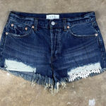 Free People  We The Free Denim Shorts Women’s 29 Blue Distressed Crochet‎ Trim Photo 0