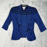 Joseph Ribkoff  Shirt Womens‎ 10 Blue Black Striped Ruched Zip Up Modern Retro Photo 2