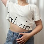 Calvin Klein Jeans White Cropped Short Sleeve T-Shirt With Logo Size Small Photo 1