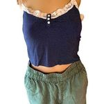 Aerie  blue with white polka dots lace neckline crop top size XS GUC Photo 0