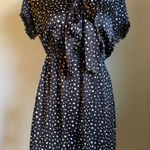 Max Studio Preppy‎ Polka Dot Dress Black White Tie Neck Short Sleeve S fall whimsi boho Y2K Photo 0