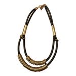 None double-deck steampunk choker necklace with gold-colored spring tube chain black Photo 4