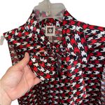 Anne Klein  Red Black Houndstooth Sleeveless Secretary Blouse Satin Bow Collar Photo 2