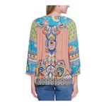 John Mark Mixed Print Peasant Top Multi Large Boho Coastal Western 3/4 Sleeves Photo 1