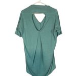 Luxe Baby Blue Short Sleeve Key Hole Cut Out High Low Tunic Blouse Women SZ M Photo 1